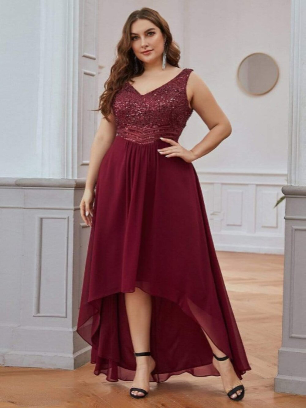 Sexy High Low Chiffon/Sequin Gown Size 24